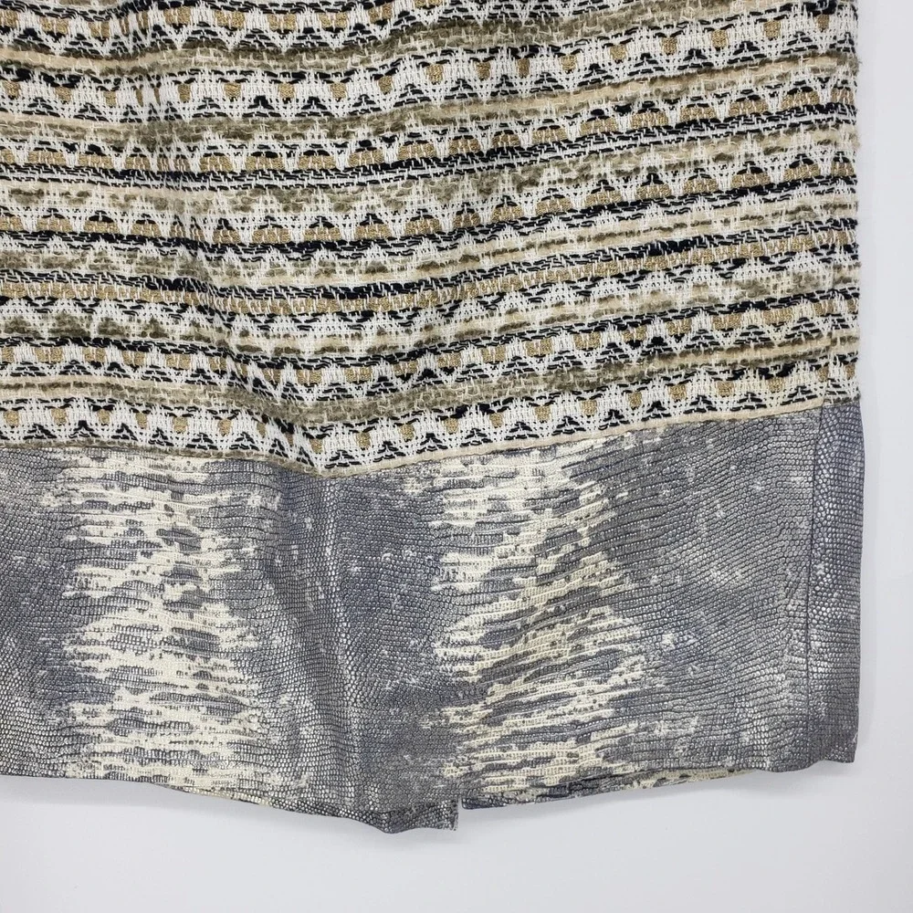 Tory Burch Metallic Tweed Snakeskin Leather Trim Pencil Skirt Women Size 6 Gold